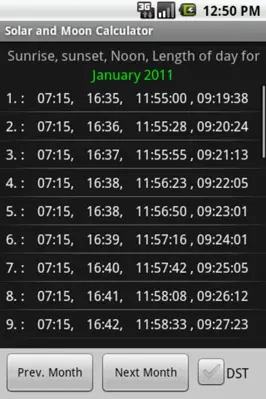 Solar and Moon Calculator android App screenshot 1