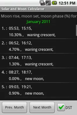 Solar and Moon Calculator android App screenshot 2