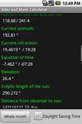 Solar and Moon Calculator android App screenshot 4