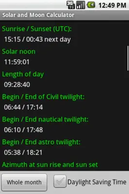 Solar and Moon Calculator android App screenshot 5